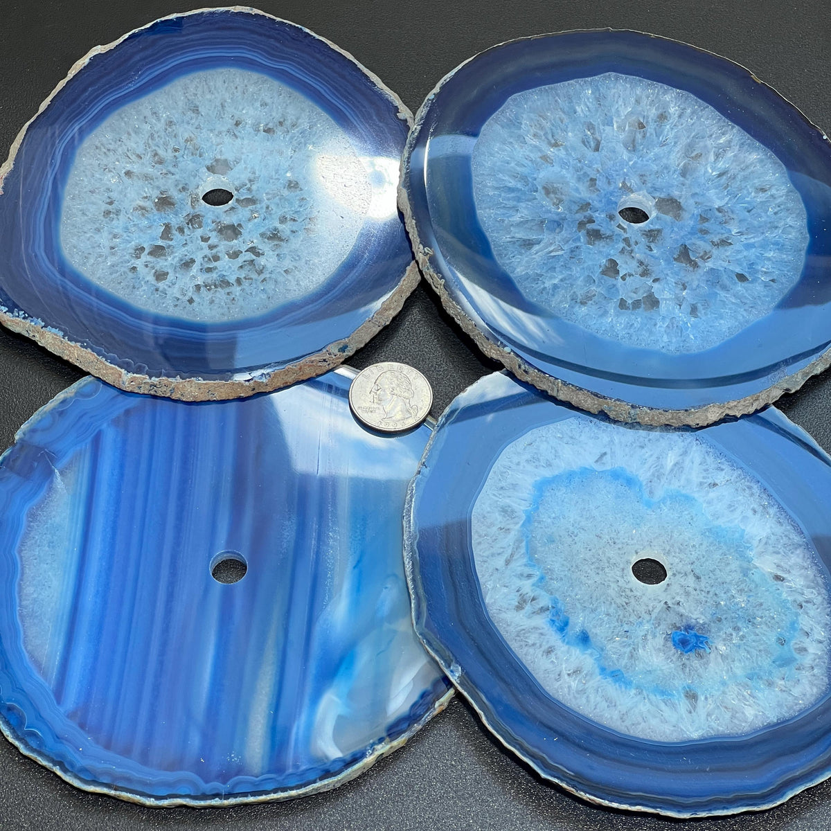 Blue Agate Slice Clock Faces, Center Drilled For Craft Projects Lanterns, Clocks - image 2
