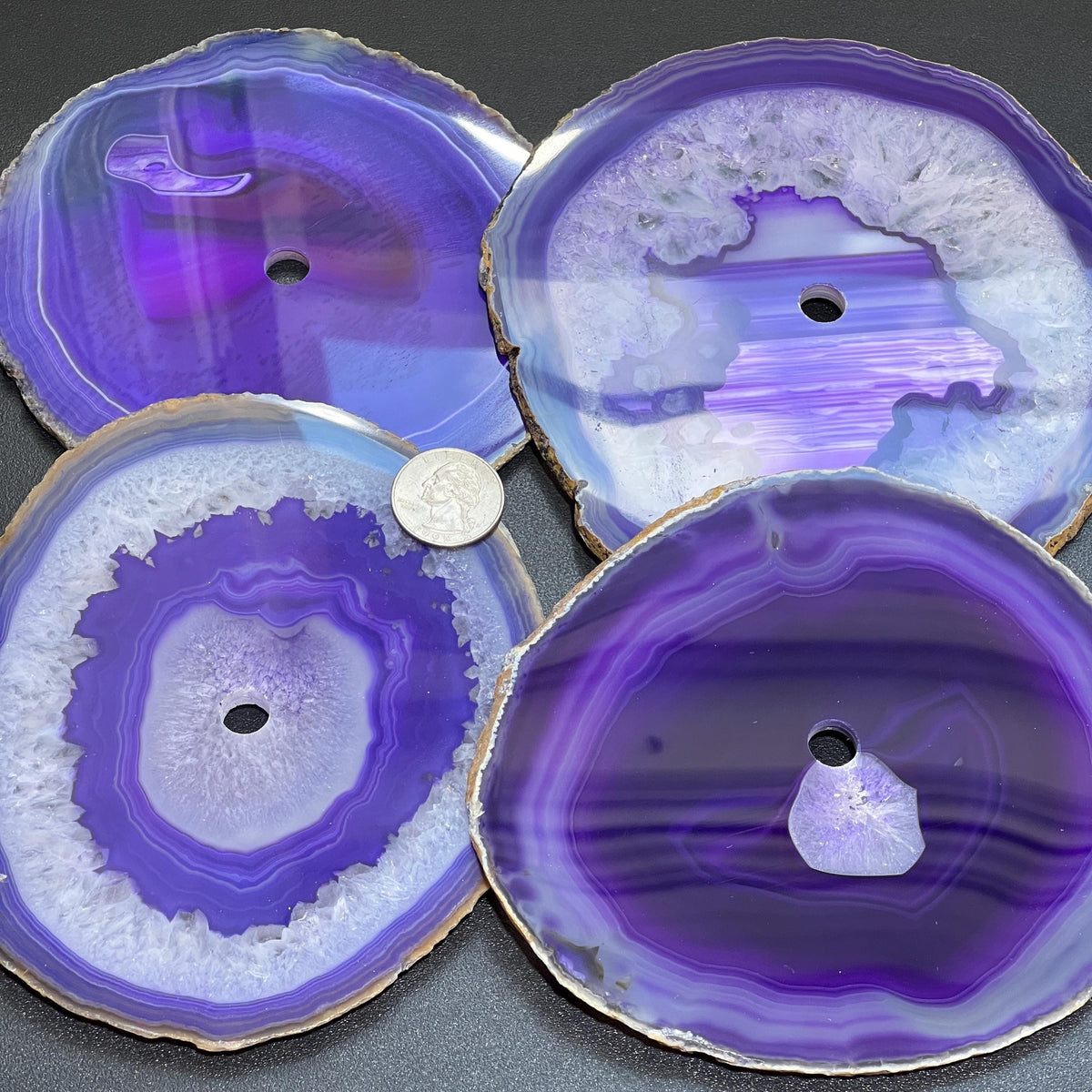Large Purple Color Agate Slice Clock Faces (5.5 to 6 Inches) (1 CM Drilled Hole) - image 2