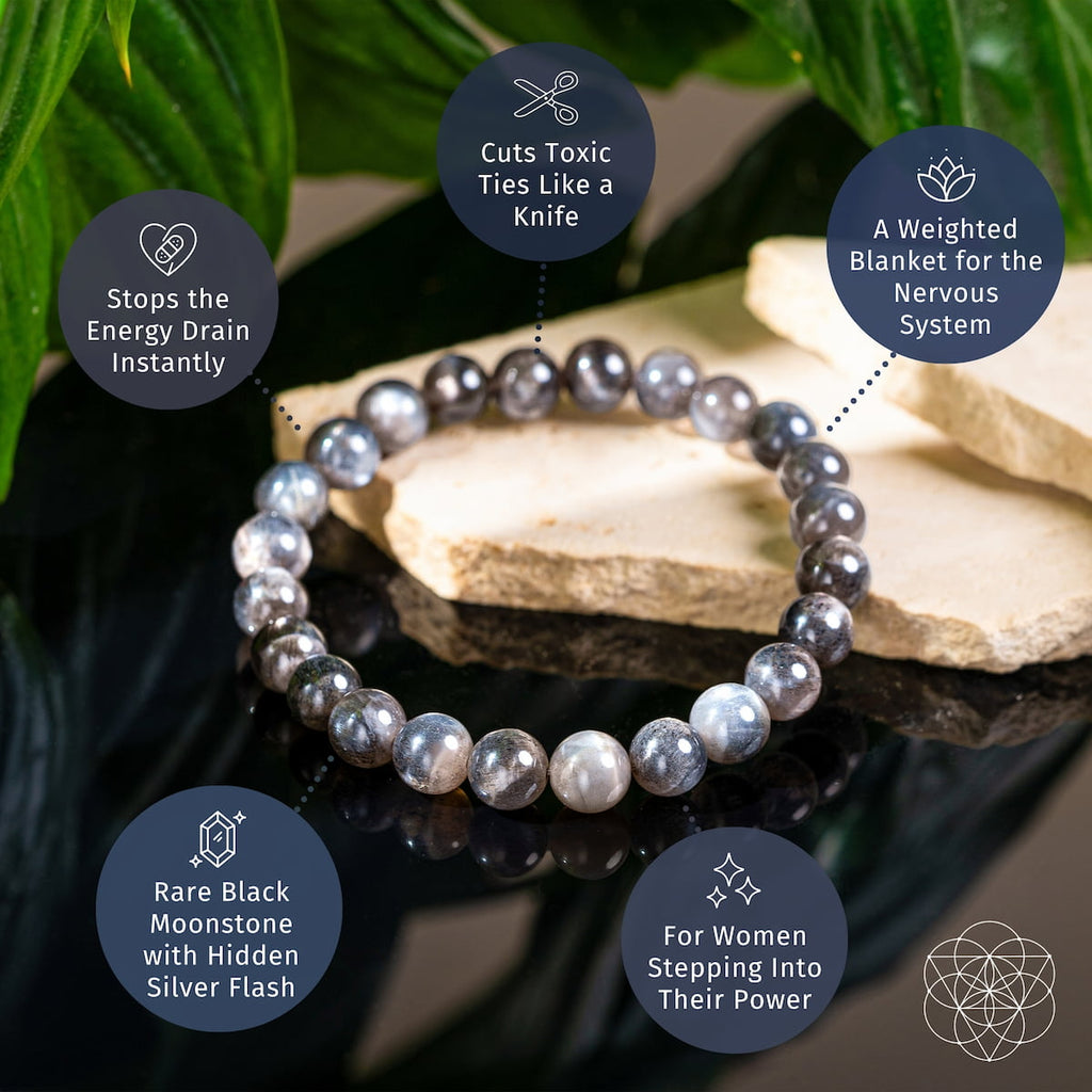 Black Moonstone Bead Bracelet – Silver Flash - image 6