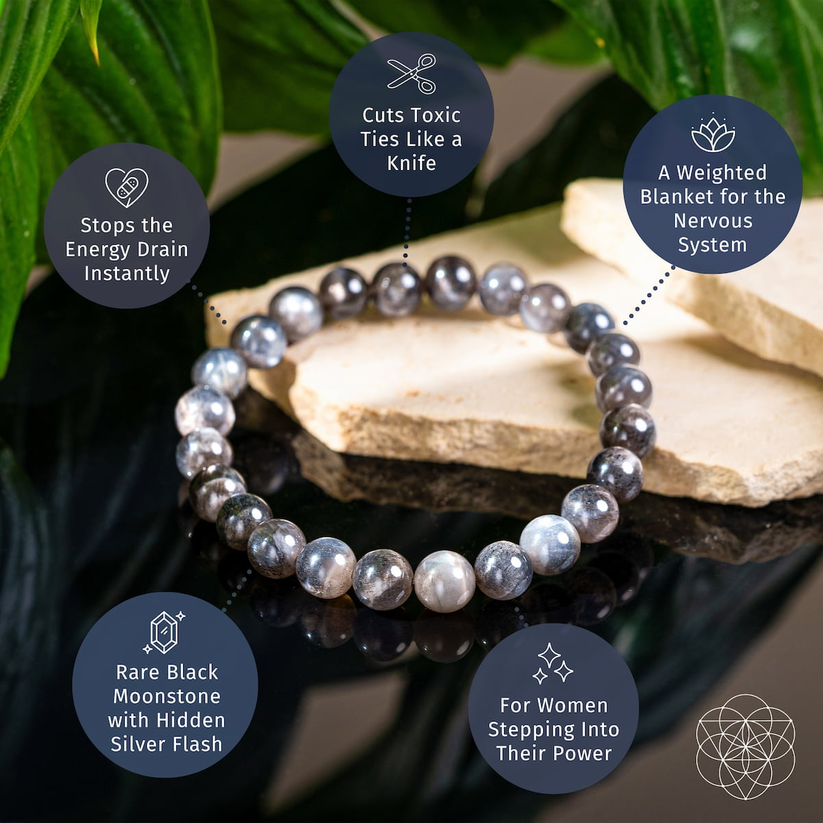 Black Moonstone Bead Bracelet – Silver Flash - image 6