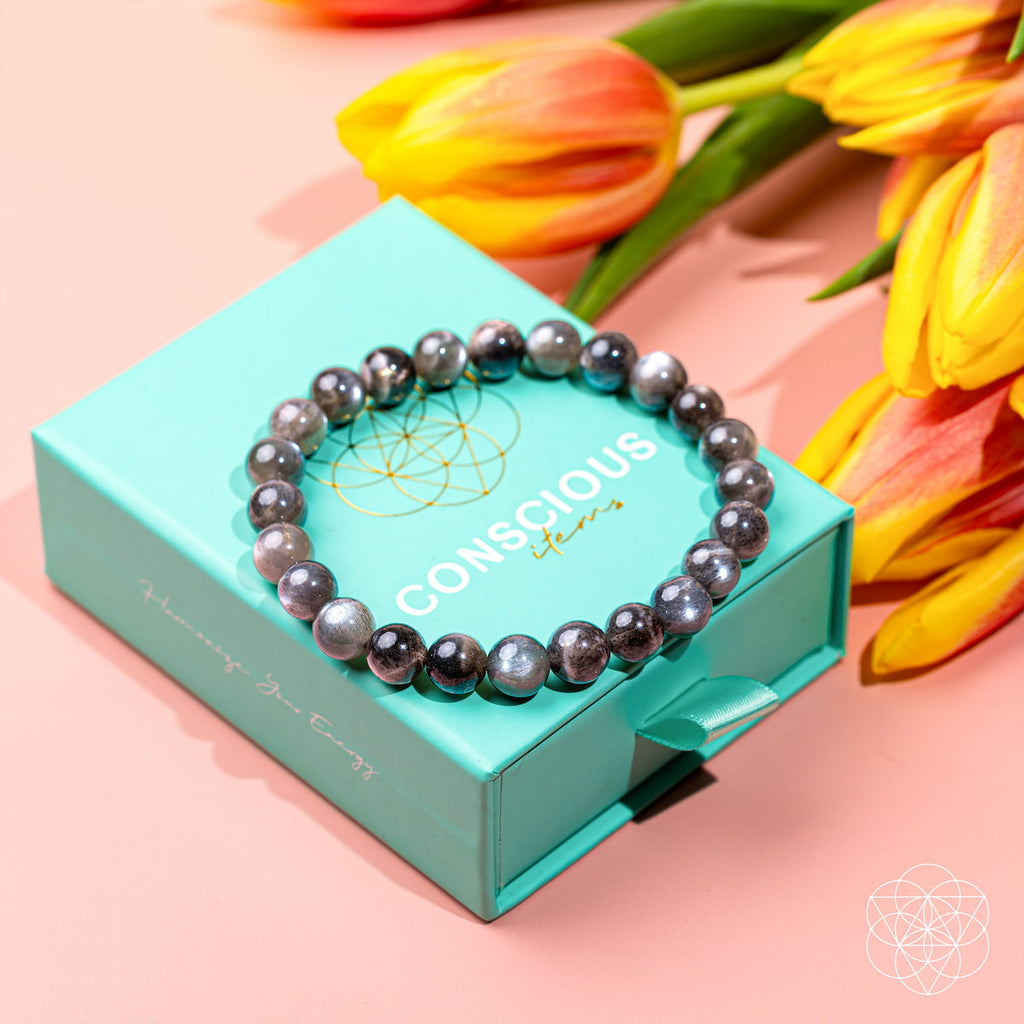 Black Moonstone Bead Bracelet – Silver Flash - image 8
