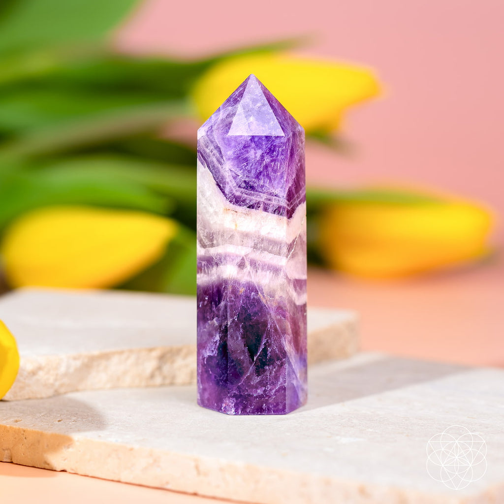 Chevron Amethyst Point – Violet & White Banded Crystal