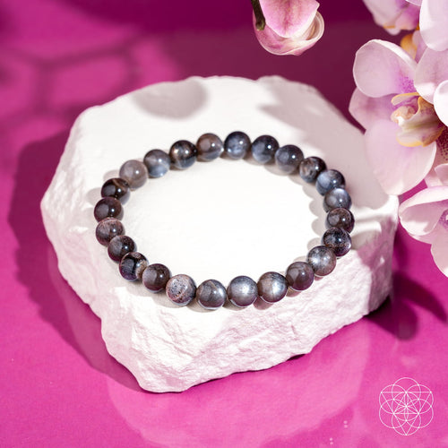 Black Moonstone Bead Bracelet – Silver Flash