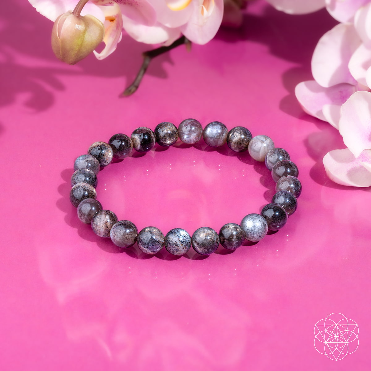 Black Moonstone Bead Bracelet – Silver Flash - image 7