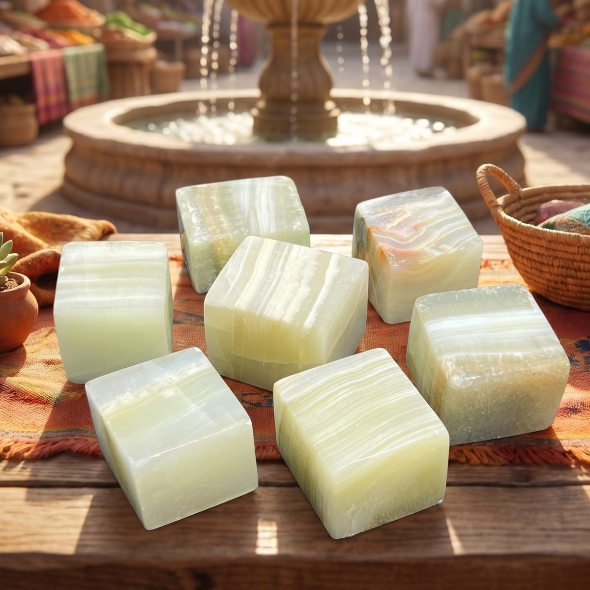 Green Banded Pistachio Calcite Crystal Cube Block Carving - image 4