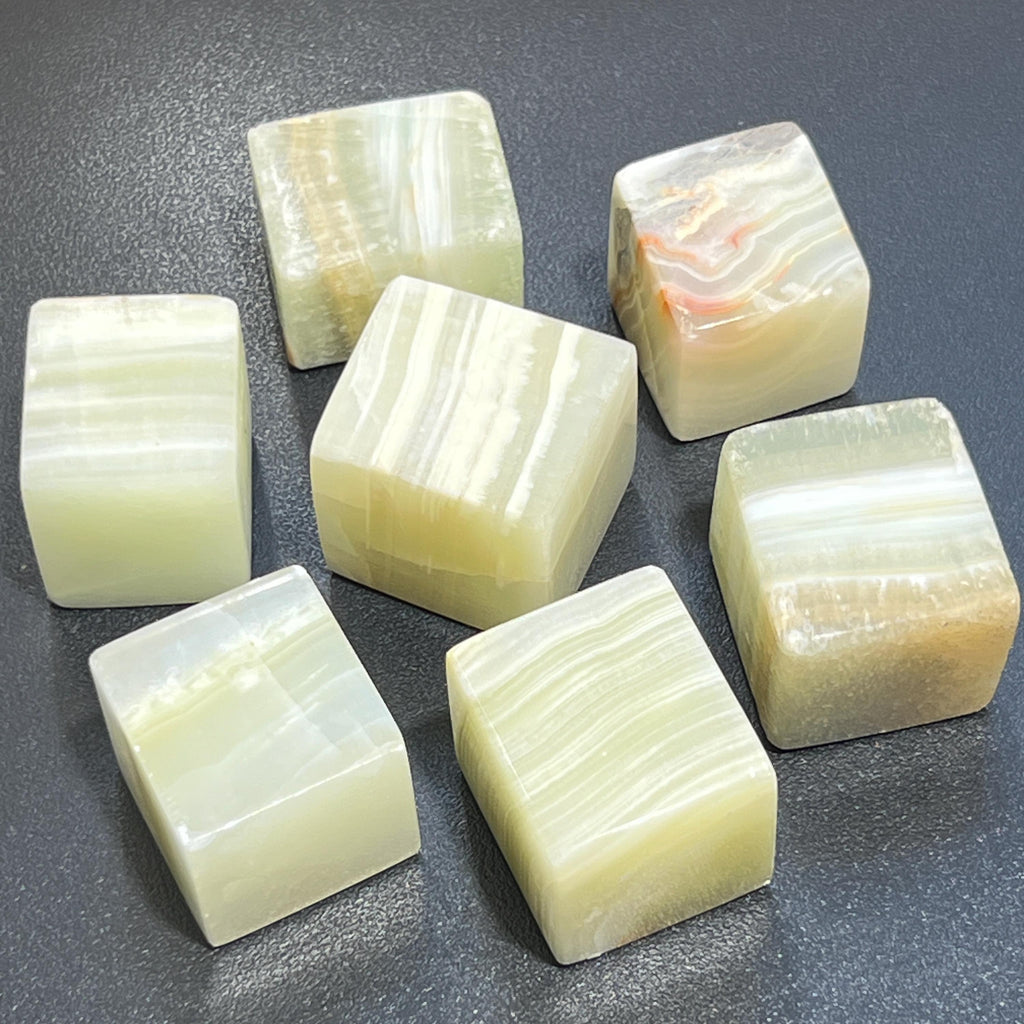 Green Banded Pistachio Calcite Crystal Cube Block Carving - image 3