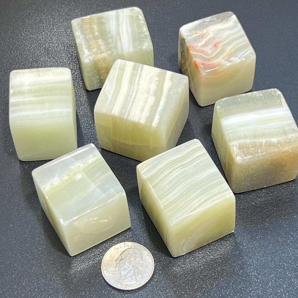 Green Banded Pistachio Calcite Crystal Cube Block Carving - image 2