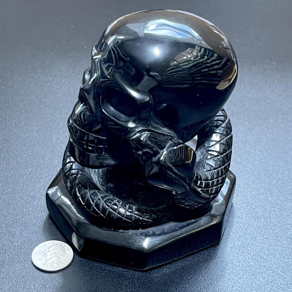 Large Skull and Snake Obsidian Carving - image 2