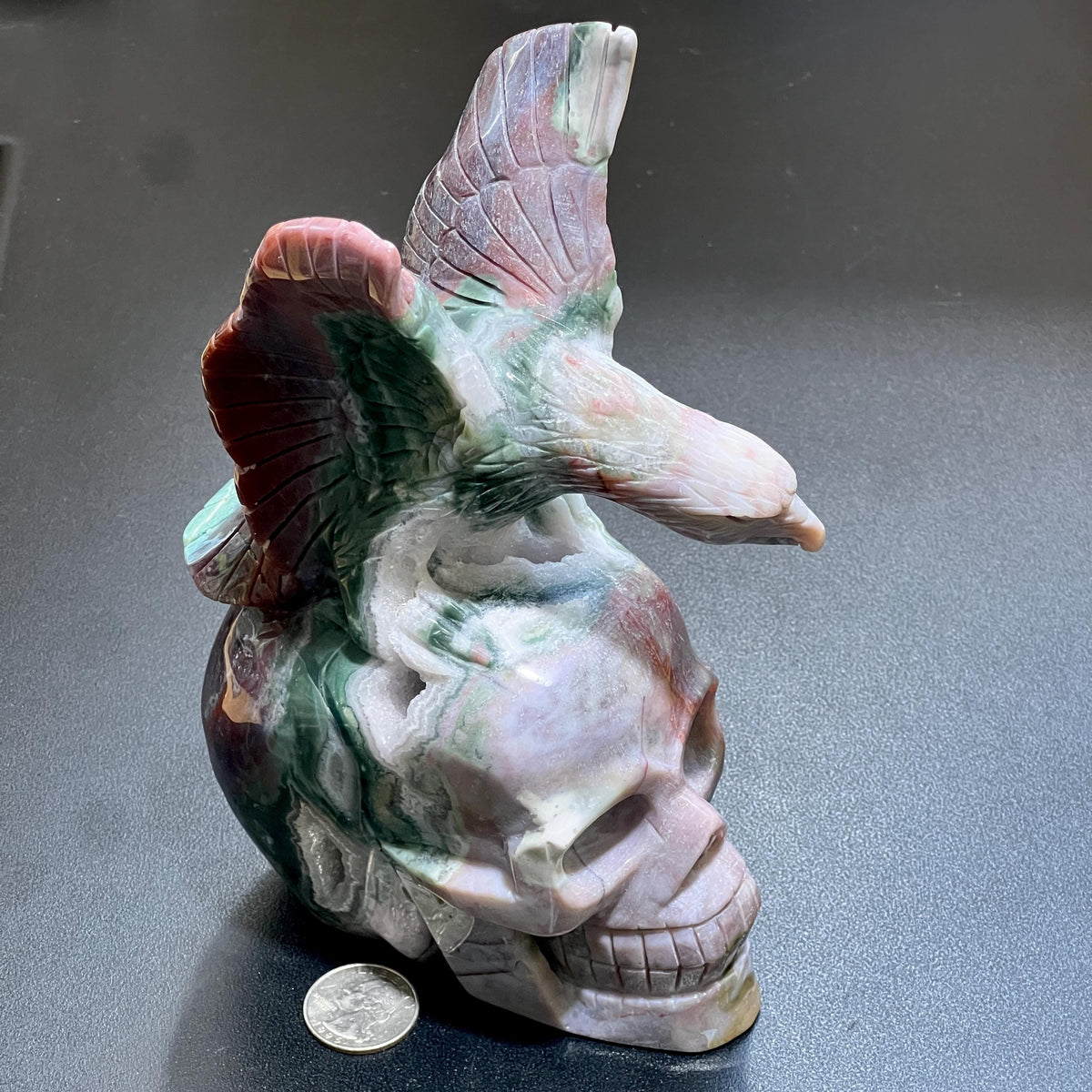 Large Skull and Eagle Carving Red Moss Agate - image 2