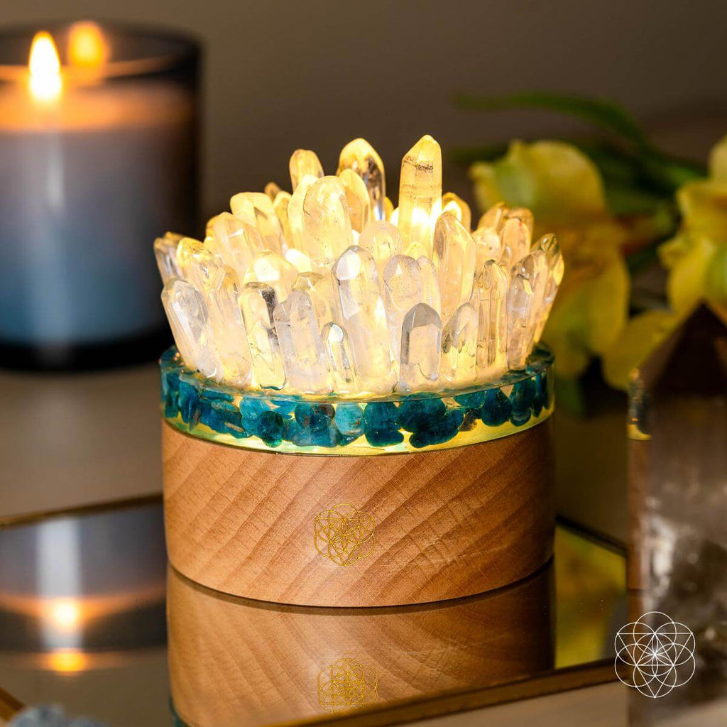 Blue Apatite & Clear Quartz Crystal Lamp