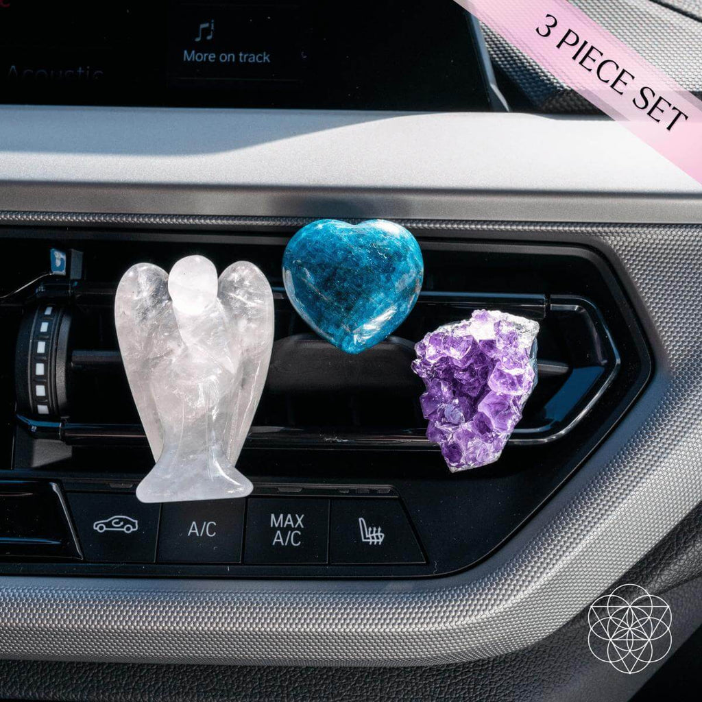 Car Crystals Set – Clear Quartz Angel, Amethyst & Apatite