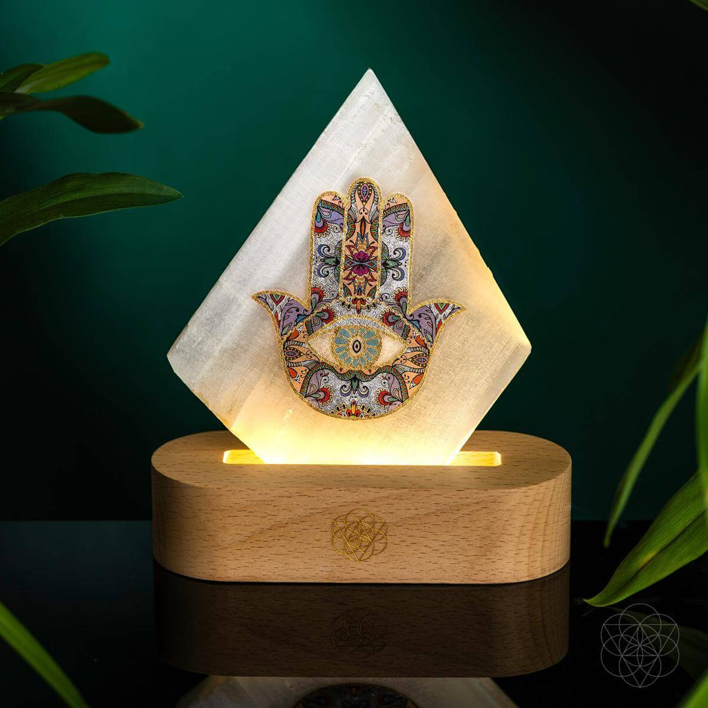 Selenite Hamsa Hand Mood Lamp - image 3