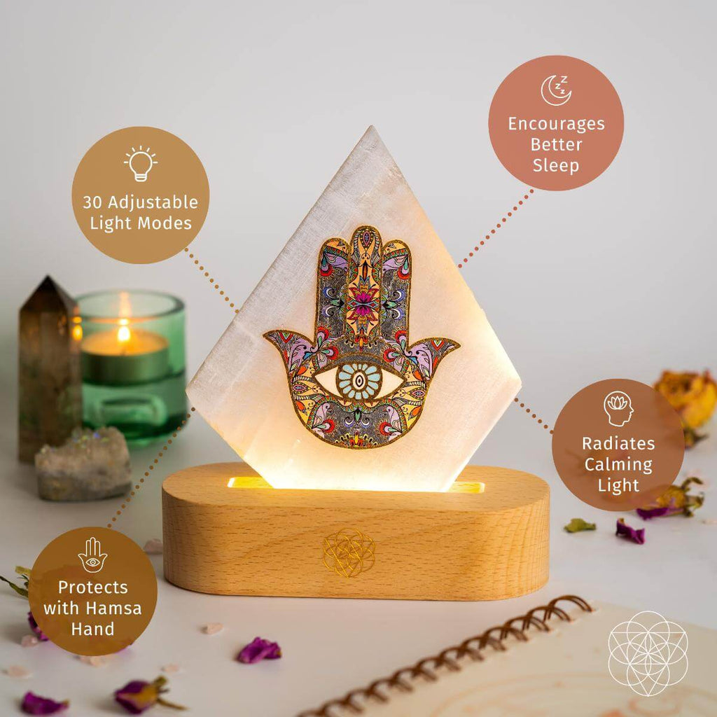 Selenite Hamsa Hand Mood Lamp - image 4
