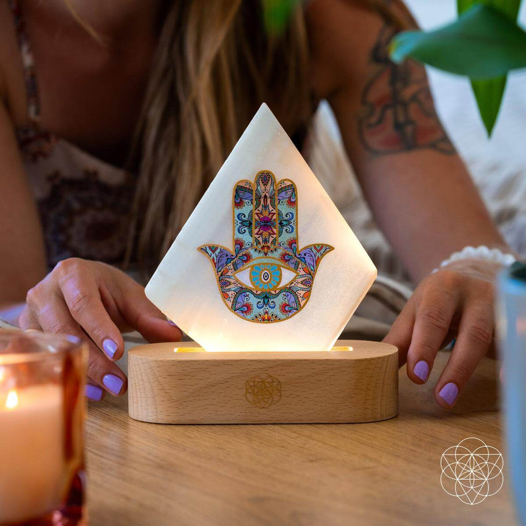 Selenite Hamsa Hand Mood Lamp - image 6
