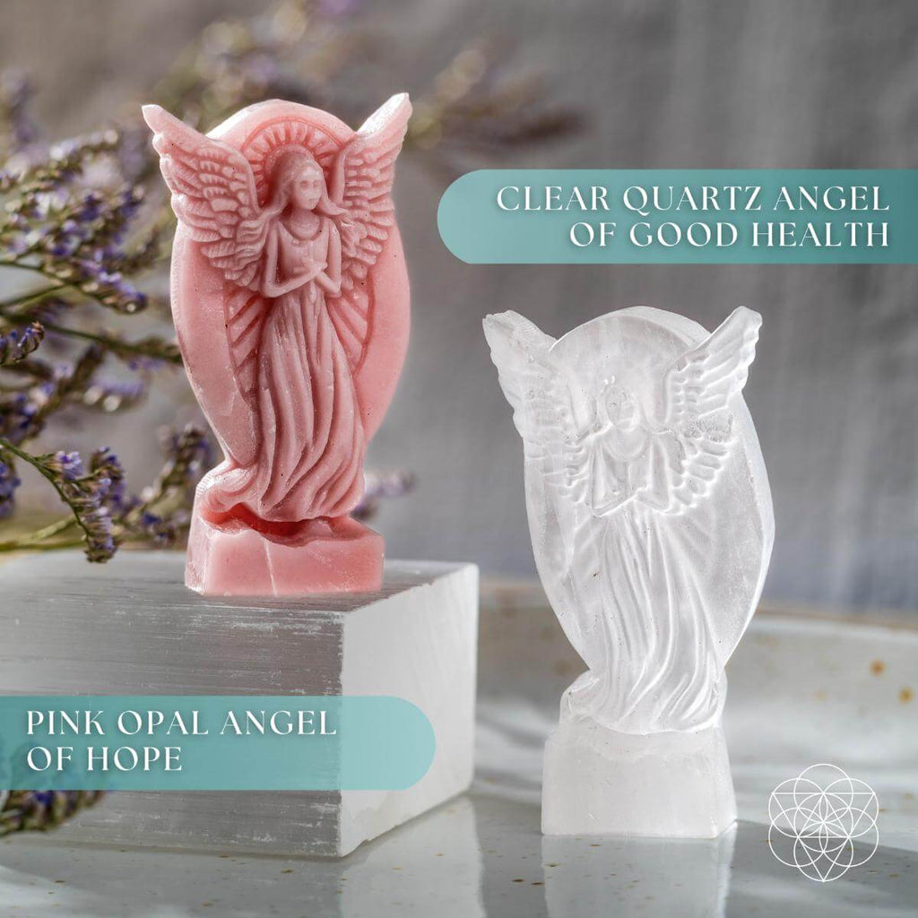 Crystal Angel Carving – Clear Quartz or Pink Opal