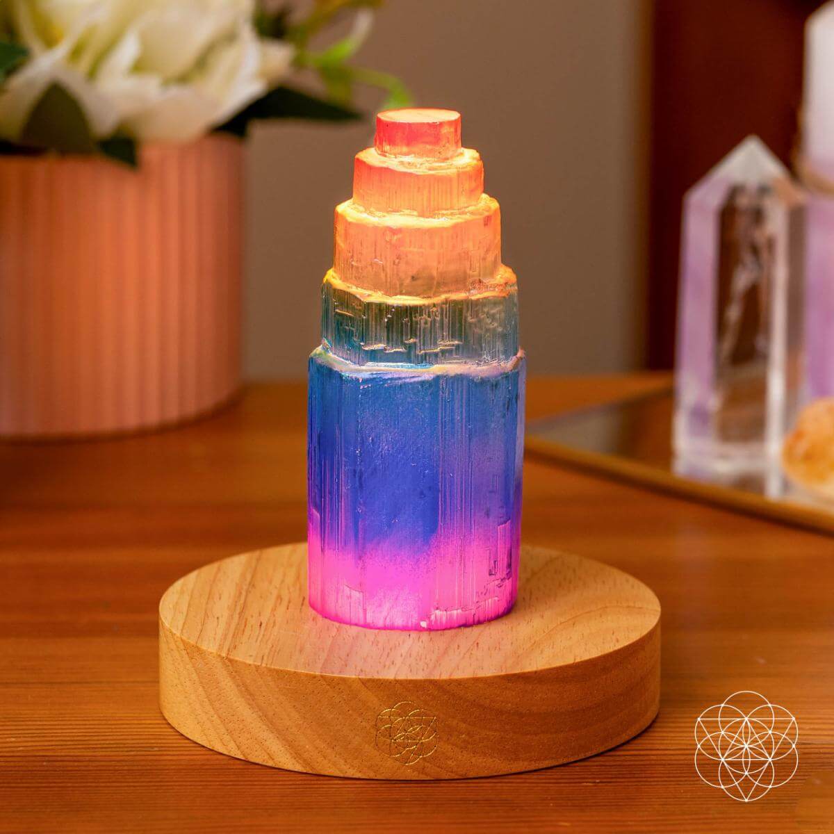 Rainbow Selenite Tower Lamp – Iridescent Crystal Glow - image 6