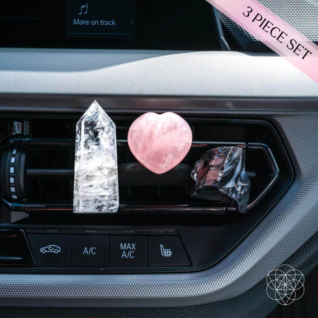 Car Crystal Kit – Rose Quartz, Black Obsidian & Clear Quartz