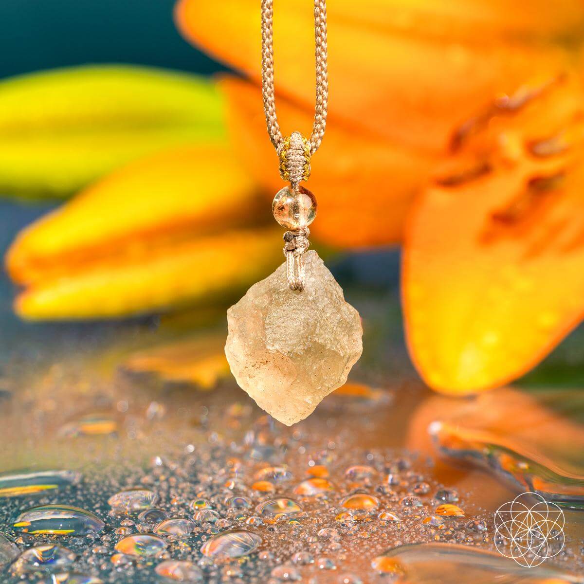 Libyan Desert Glass Pendant with Citrine Bead - image 4