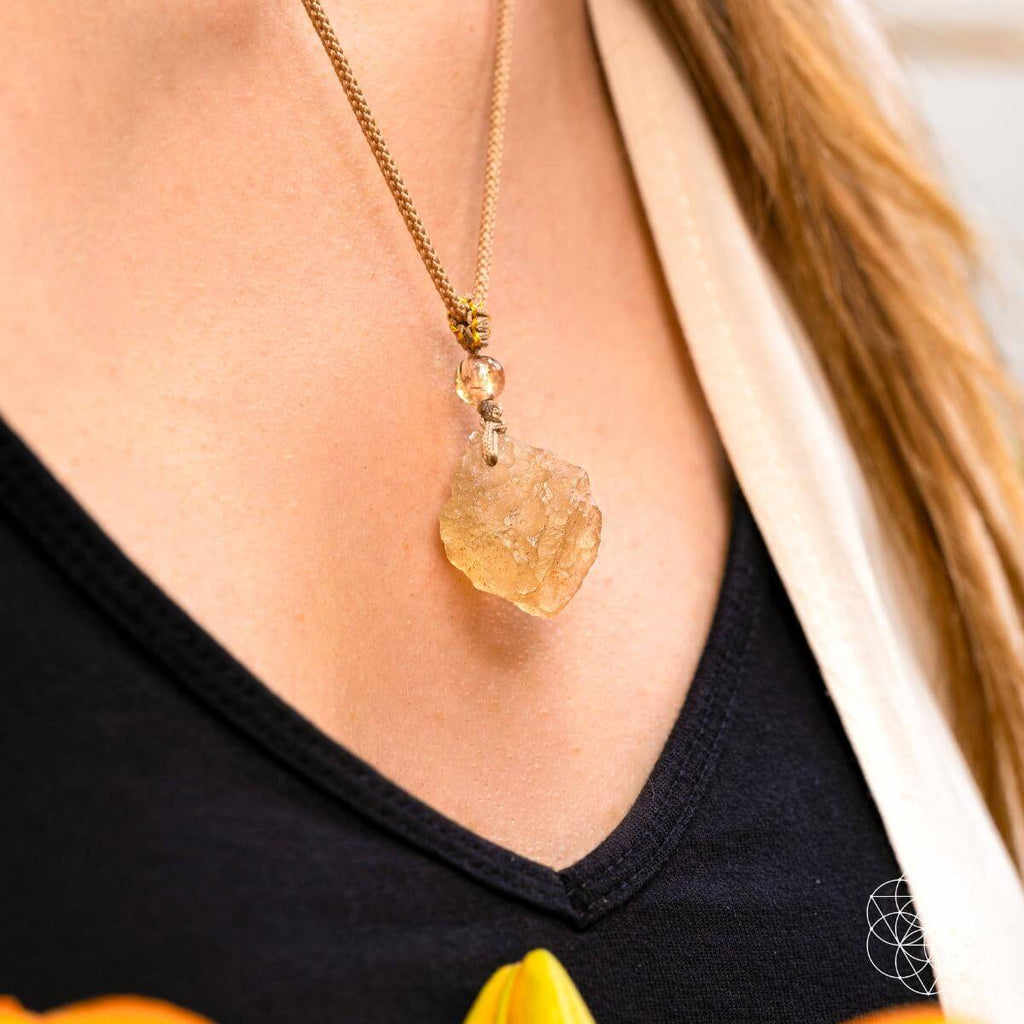Libyan Desert Glass Pendant with Citrine Bead - image 2