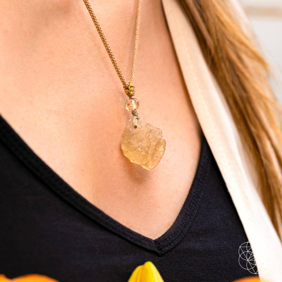 Libyan Desert Glass Pendant with Citrine Bead - image 2