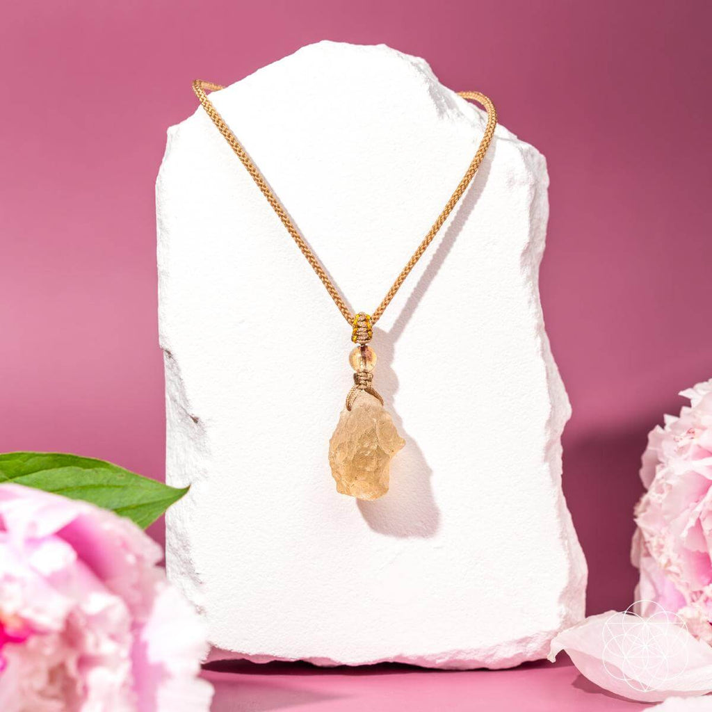 Libyan Desert Glass Pendant with Citrine Bead