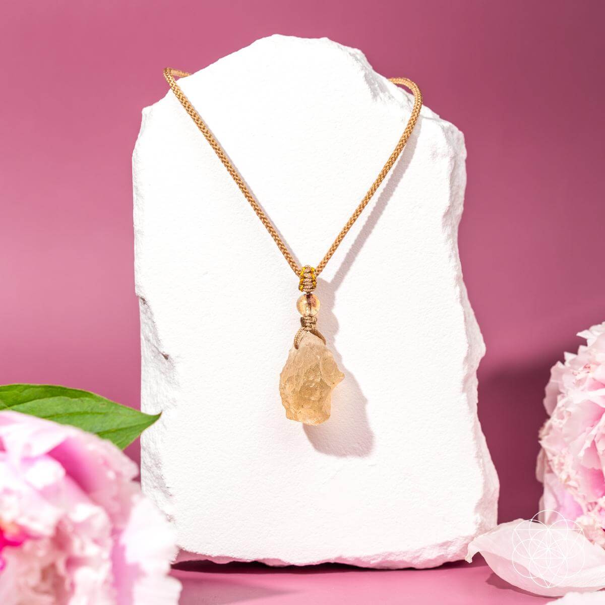 Libyan Desert Glass Pendant with Citrine Bead