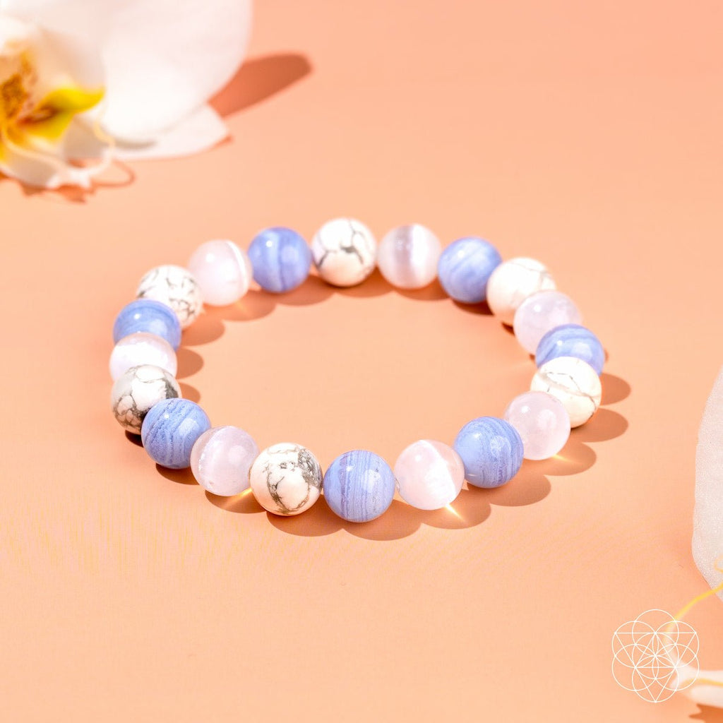 Sky Trio Bracelet – Blue Lace Agate, Howlite & Selenite